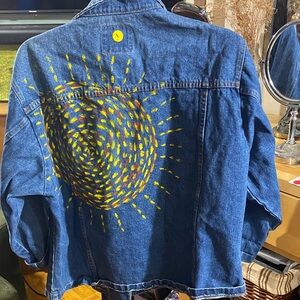 #1  Vibrant Spiral Design Denim Jacket